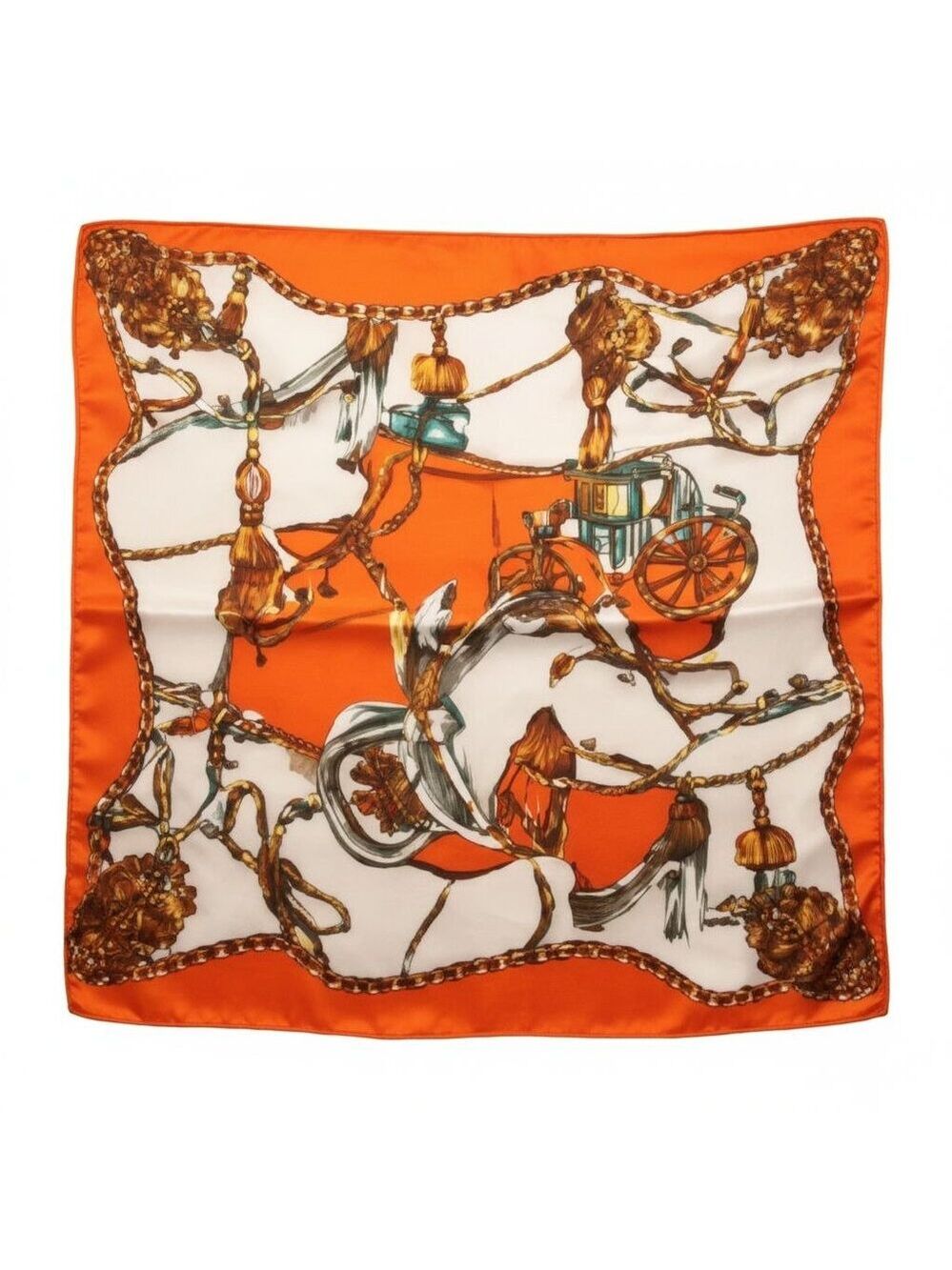 Orange Equestrian Horse & Chain Satin Scarf – 20×20 Square Neck Scarf